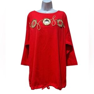 SPREE WOMAN Vintage 90’s  Red Shirt with Gold Embellishments Size 2x Nautical